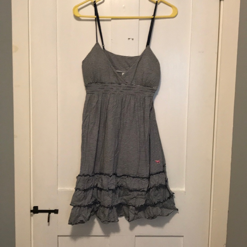 Gray/Navy blue striped short dress